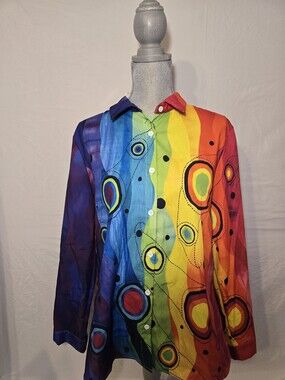 Shall We NWT US Womens Size XXL Rainbow Color Button Down Shirt Tunic Top Bright